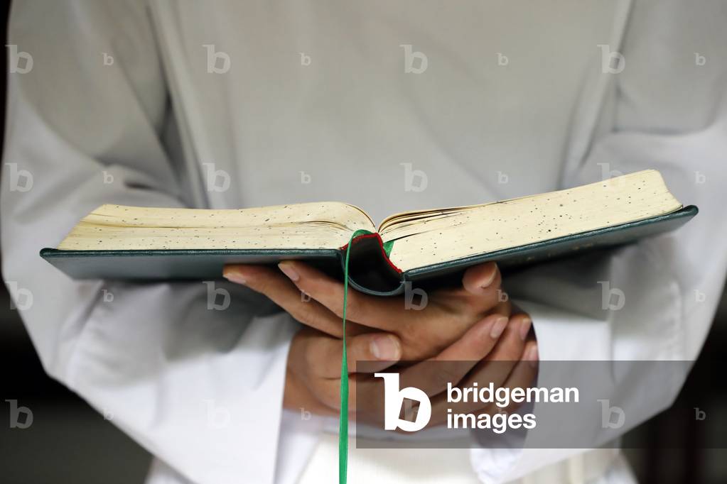 Cistercian Abbey, Our Lady of My Ca, Monk reading the bible, Vietnam, 2019 (photo)