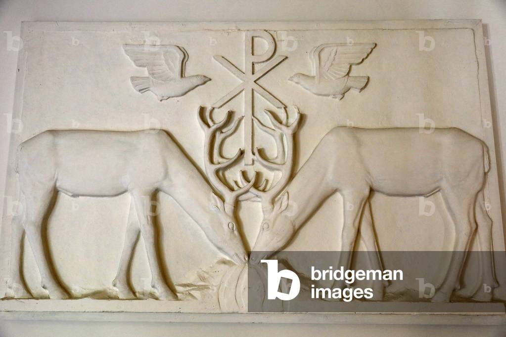 Orval trappist abbey, Belgium. Peace symbol relief