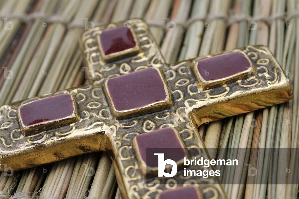 Crucifix inlaid with red stones, Saint-Gervais-les-Bains, France