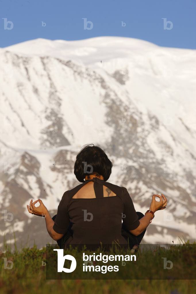 Meditation in front of the Mont Blanc, Saint-Gervais, France
