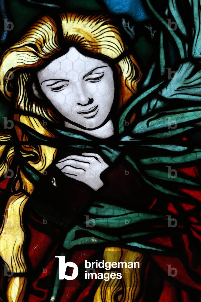 St Nicholas Cathedral, Stained glass window by Jozef Mehoffer, Saint Catherine of Alexandria, Fribourg, Switzerland (photo)