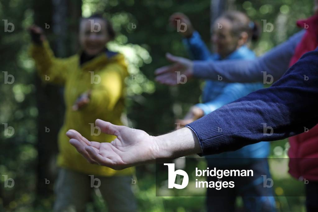 Nature therapy. Qi Gong and forest bathing, also known as Shinrin-Yoku.  France.