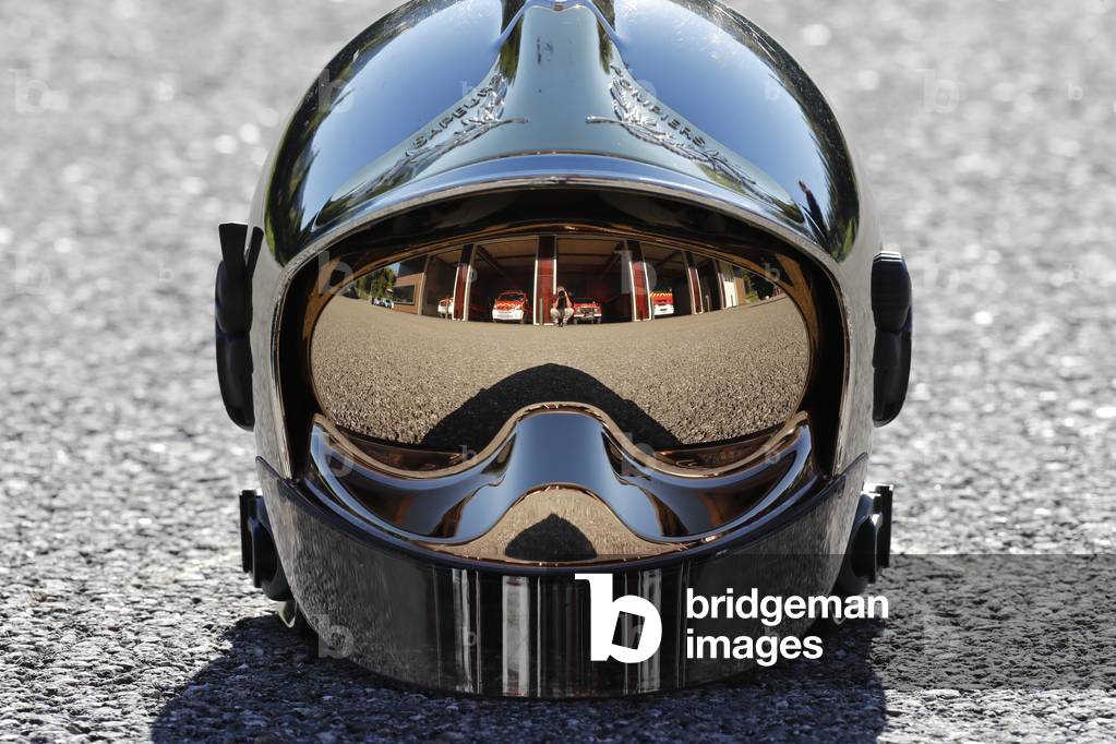 Fire department.  Firefighter and helmet. French Sapeurs Pompiers. France.