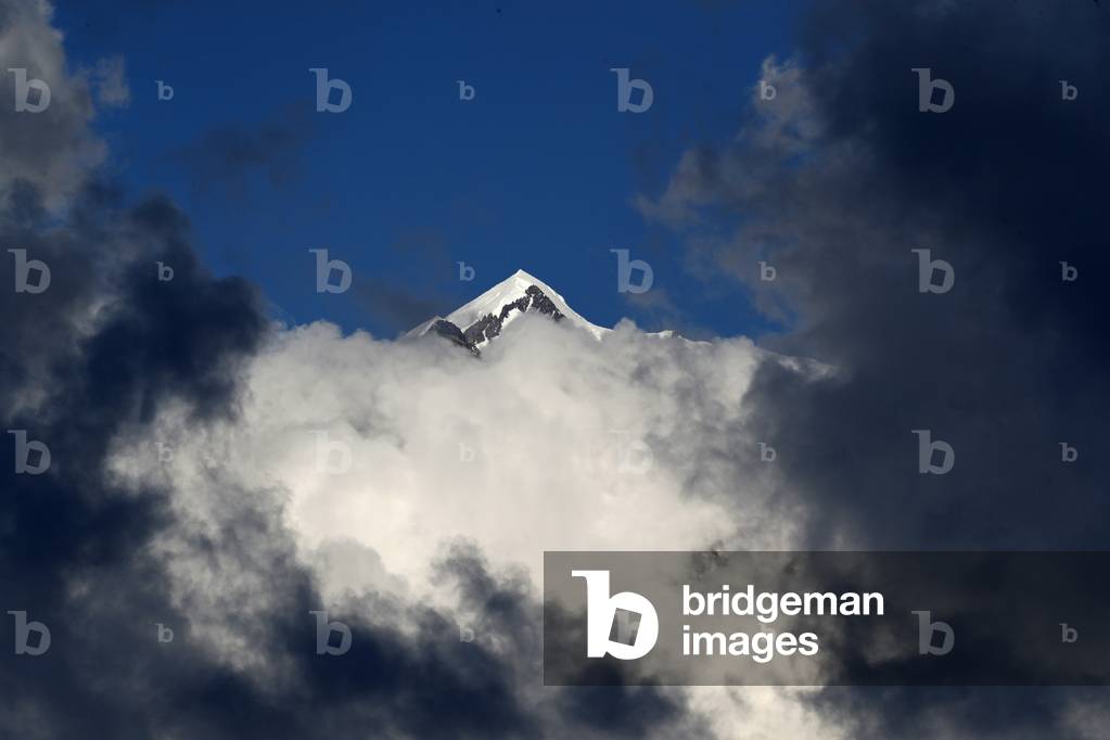 Clouds over the Mont Blanc massif, the highest mountain of Europe France.