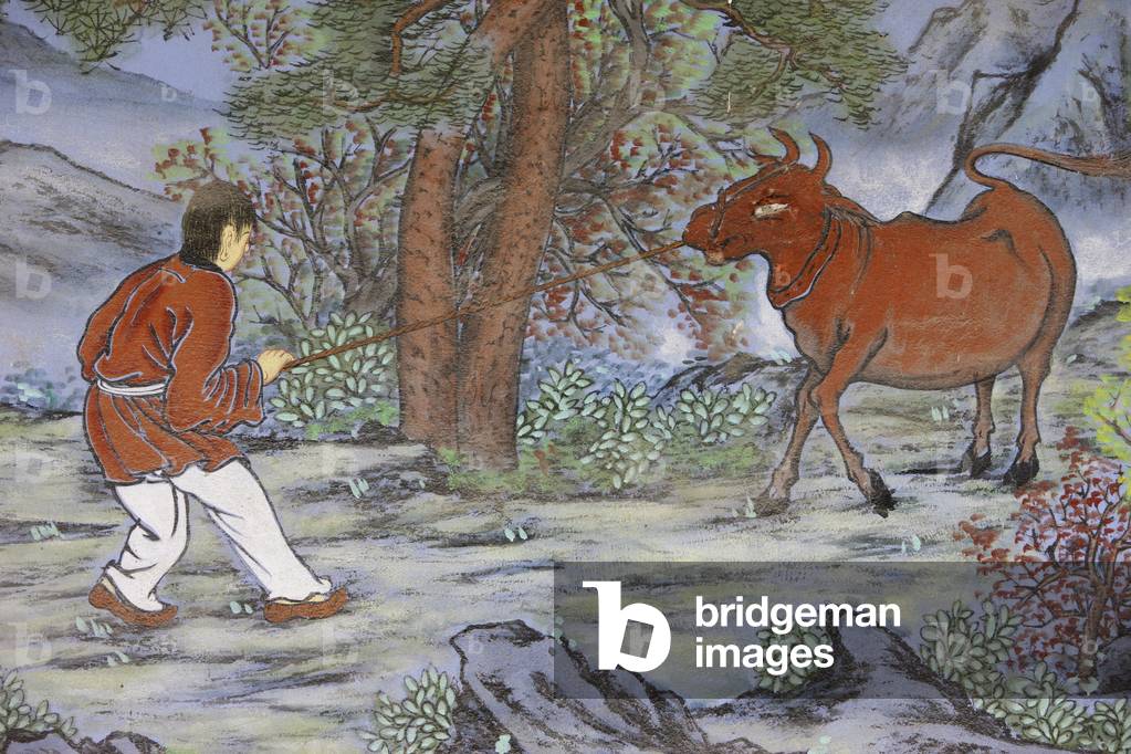 Catching the Ox (colour litho)