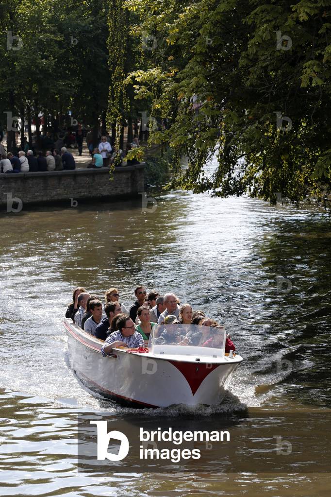 Tourist boat on canal, Bruges, Belgium