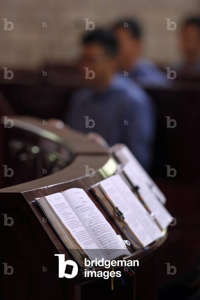 Cistercian Abbey, Our Lady of My Ca, Monks at Midday Prayer which is part of the Liturgy of the Hours, Vietnam, 2019 (photo)