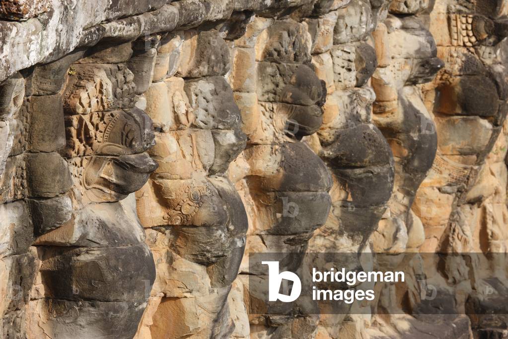Architectural Sculpture of garuda, and Lion Guardians on Elephant Terrace at Angkor Thom, Siem Reap, Cambodia