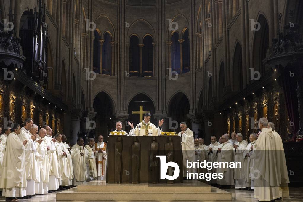 Paris, France, Michel Aupetit's first mass as Paris archbishop at Notre Dame de Paris cathedral, France, (photo)
