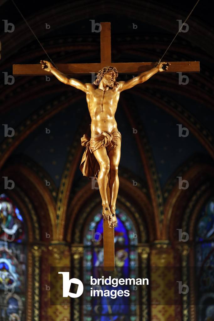 Basilica of Our Lady of Geneva.  Sculpture.  The crucifixion. Jesus on the cross.