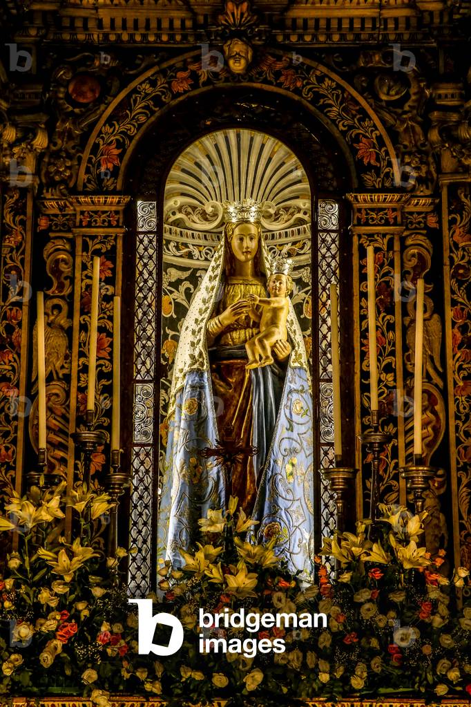 Santa Maria Nuova cathedral, Monreale, Sicily, Italy. Virgin Mary statue. (photo)