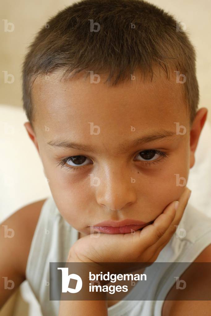 6-year-old boy sulking, Cutrofiano, Italie
