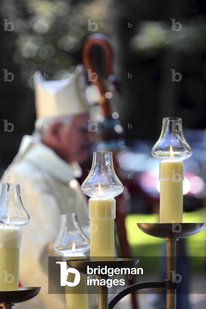 La-Roche-sur-Foron, Haute-Savoie, France, le 6/9/2015 - Sanctuary of La Benite Fontaine. Mgr Yves Boivineau.