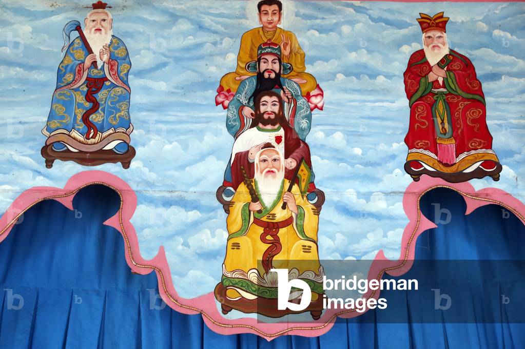 Cao Dai temple,  Lao Tseu, Jesus, Bouddha and Confucius, Interfaith, Ha Tien, Vietnam,  2018 (photo)