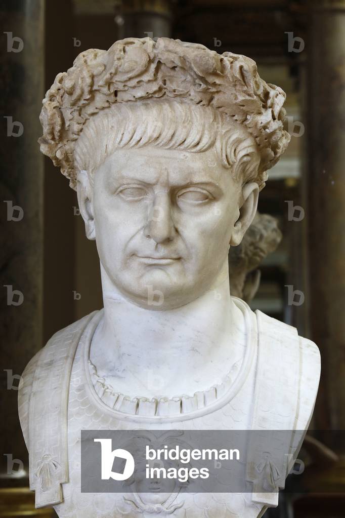 Louvre museum, Paris, France. Emperor Trajan, marble, 108 A.D.
