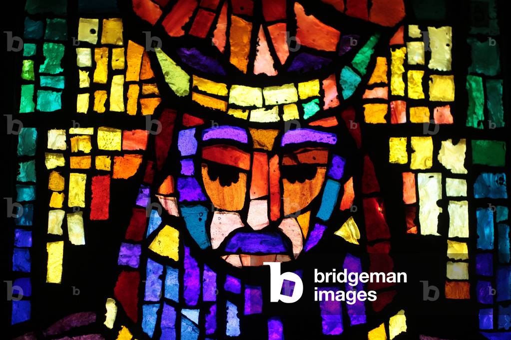 Notre-Dame des Alpes church. King David stained glass by Alexandre Cingria., Le Fayet France