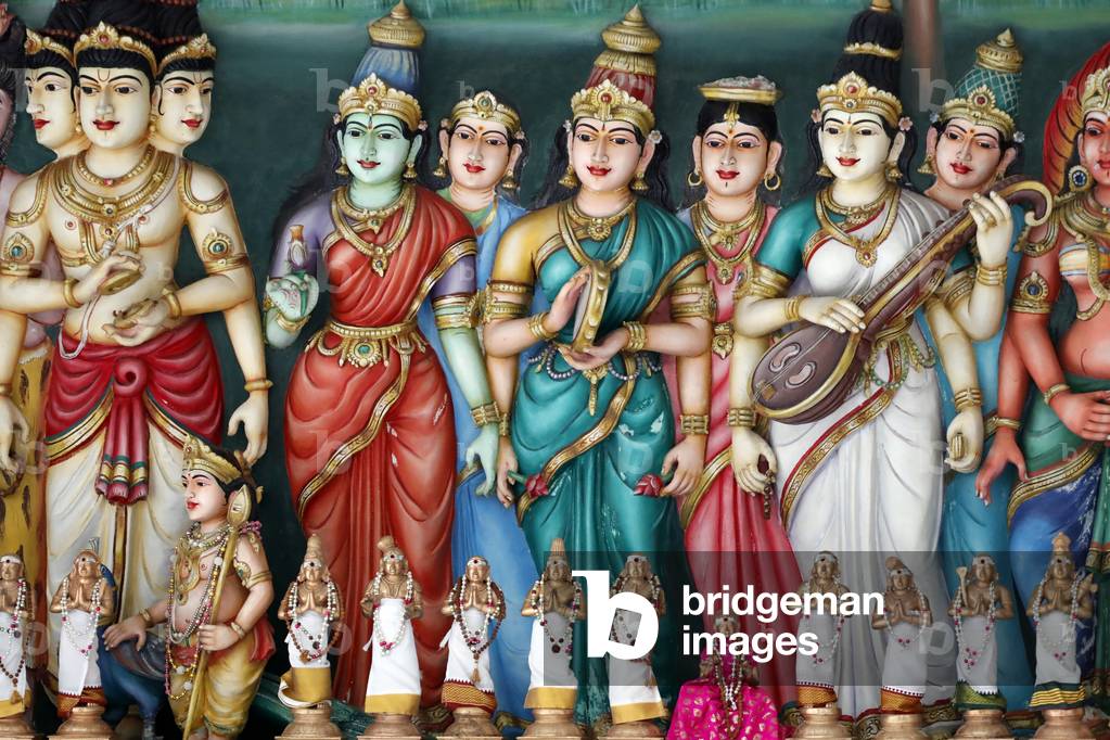 Sri Mahamariamman Hindu Temple, A sculptural freeze depicting hindu deities, Kuala Lumpur, Malaysia (photo)