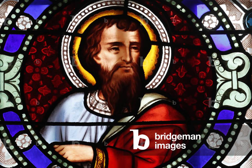 Saint Paul the apostle.  Stained glass window.  Le Layau. France.