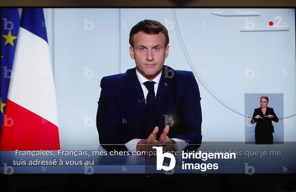 French President Emmanuel Macron on television. Covid-19. France.