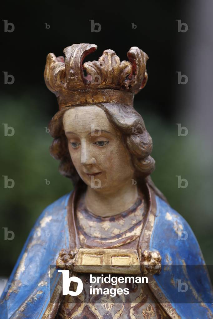 Virgin Mary sculpture.  Sanctuary of La Benite Fontaine. France.