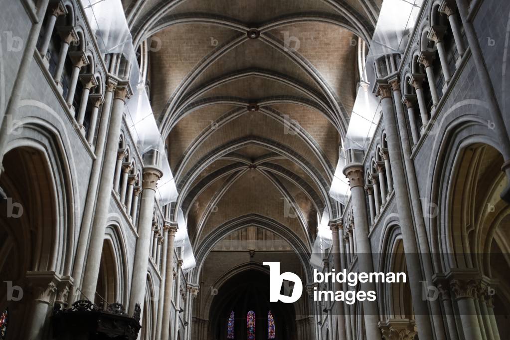 Cathedral of Notre Dame of Lausanne.  The nave. Gothic rib vaulting.  Switzerland.