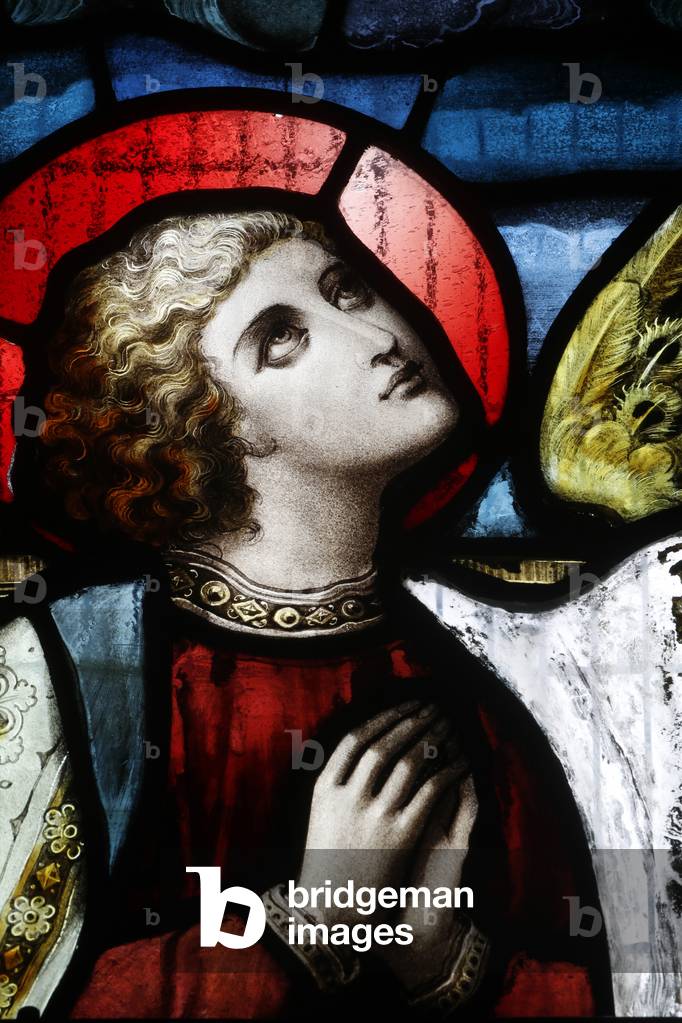 Protestant church, Stained glass window, Angel,  Chamonix, France (photo)