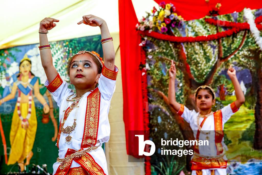 Traditional dance show at Janmashtami Hindu festival, Bhaktivedanta manor, Watford, U,K, 2018 (photo)