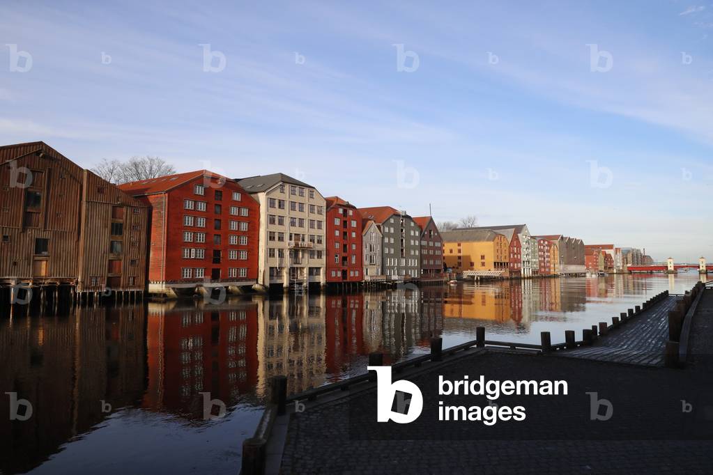 Restored and converted storehouses along the River Nidelva, Trondheim, Norway,  2018 (photo)
