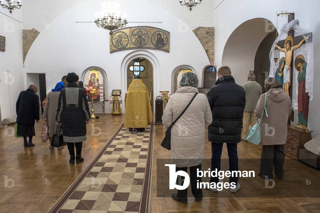 Orthodox mass in a chapel of Santa Sophia's cathedral, Kiev, Ukraine (photo)