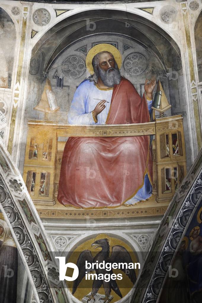 John the Apostle with the eagle.  The Padua Baptistery. Ceilling frescoes  14th century by Giusto de Menabuoi.  Padua. Italy.  (photo)