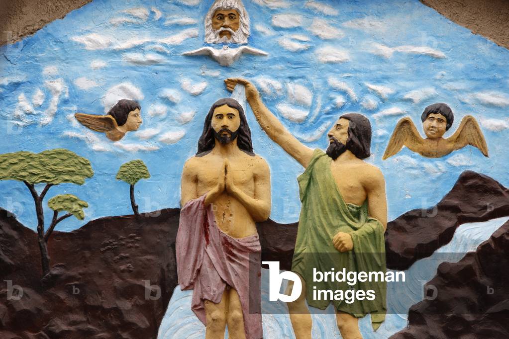 Sculpture depicting Jesus's baptism by John the Baptist, Addis Abeba, Ethiopia