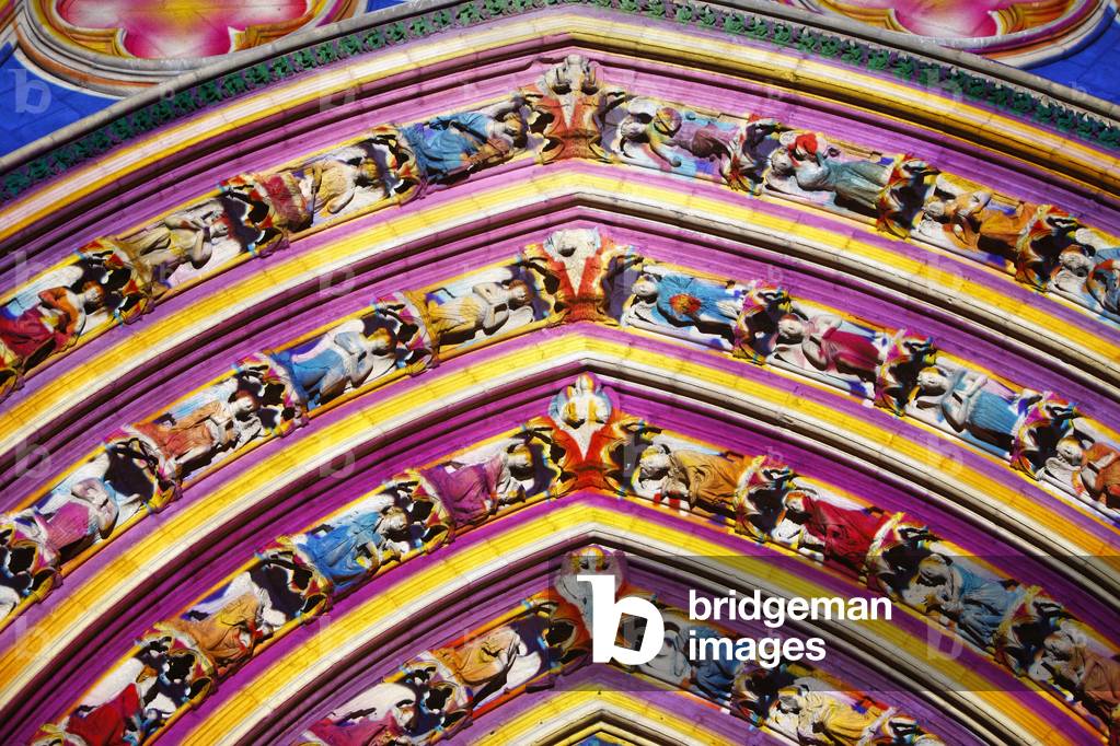 Light festival in Lyon St John's cathedral, Lyon, France