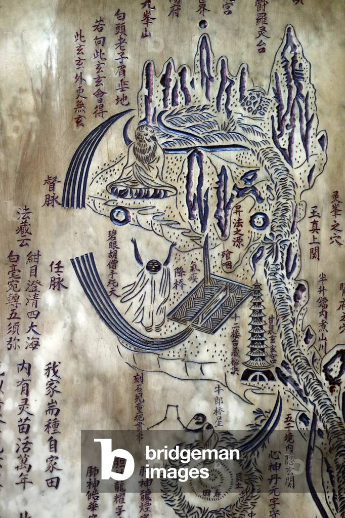 Khanh Van Nam Vien Taoist pagoda, Stone plaque with instructions for Taoist inhalation and exhalation exercises, Ho Chi Minh City, Vietnam, 2019 (photo)