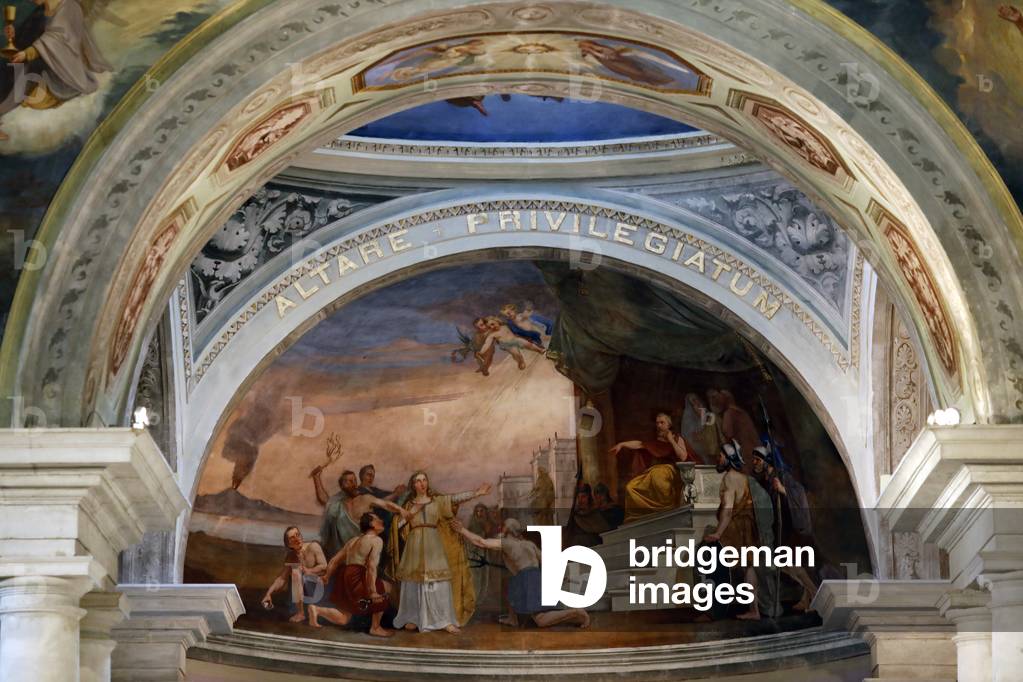 Rumilly church. Wall painting.  Saint Agatha of Sicily. France.