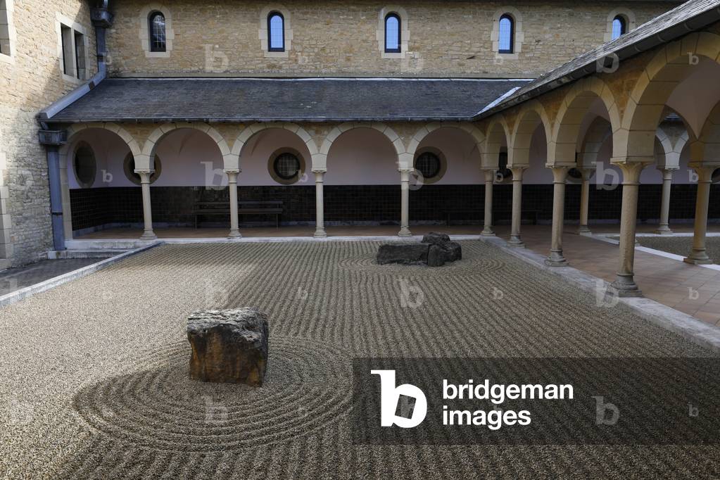 Orval trappist abbey's zen garden, Belgium.