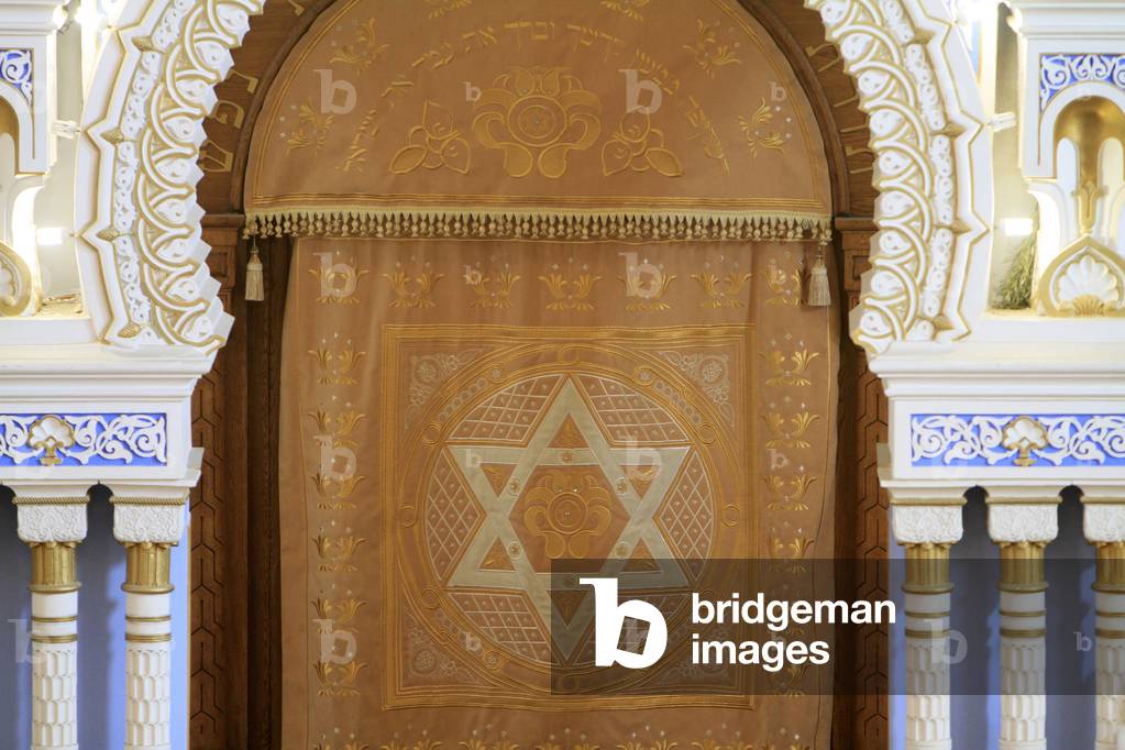 Synagogue holy ark curtain. Edmond Safra J Grand Choral Synagogue, Saint Petersburg, Russia