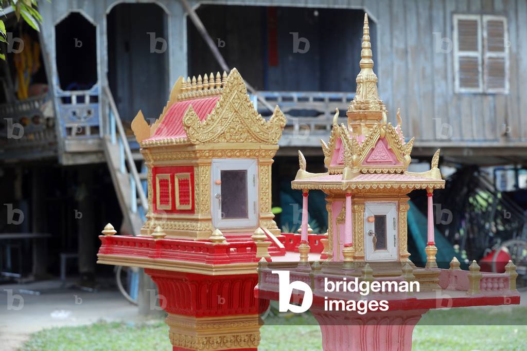 Spirit houses at a private house.  Kep.  Cambodia.  (photo)