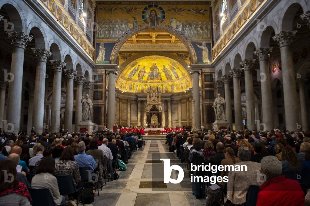 Holy Mass during the Monastero Wi-Fi event in Saint Paul Outside the Walls basilica in Rome, Italy