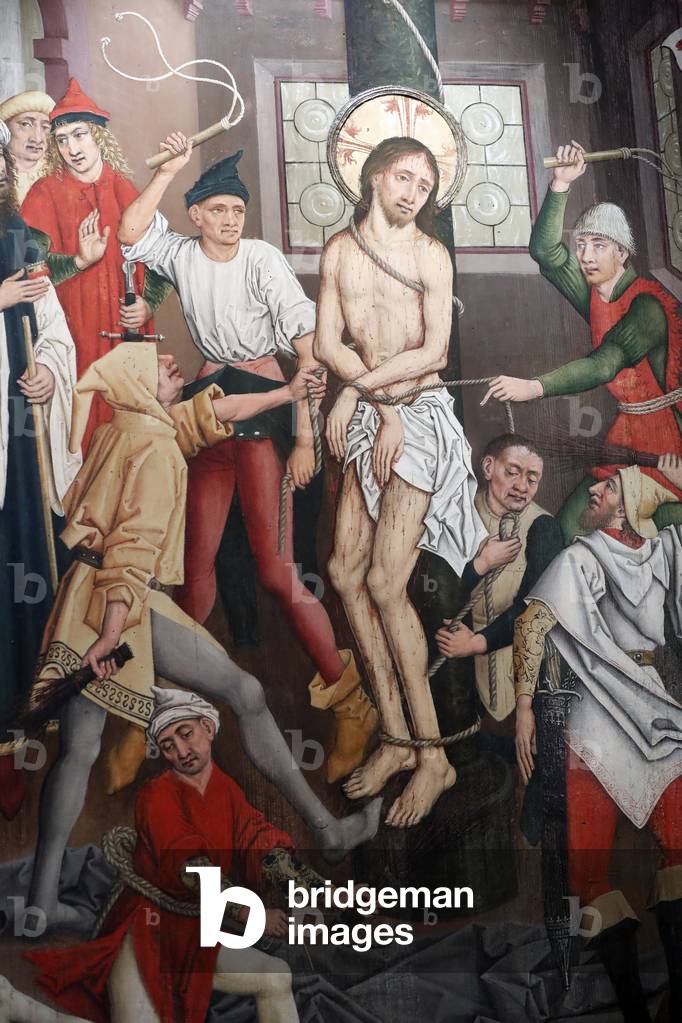 Saint-Pierre le Vieux Catholic Church,  Christ in his Passion, The Flagellation, Painting by Henri Lutzelman 15 th century,  Strasbourg, France. (photo)