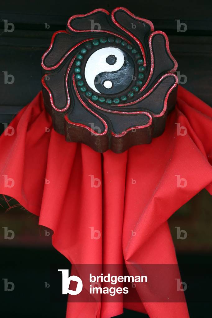 Hoi An old house. Yin and Yang on wooden door. Taoist symbol. Hoi An. Vietnam