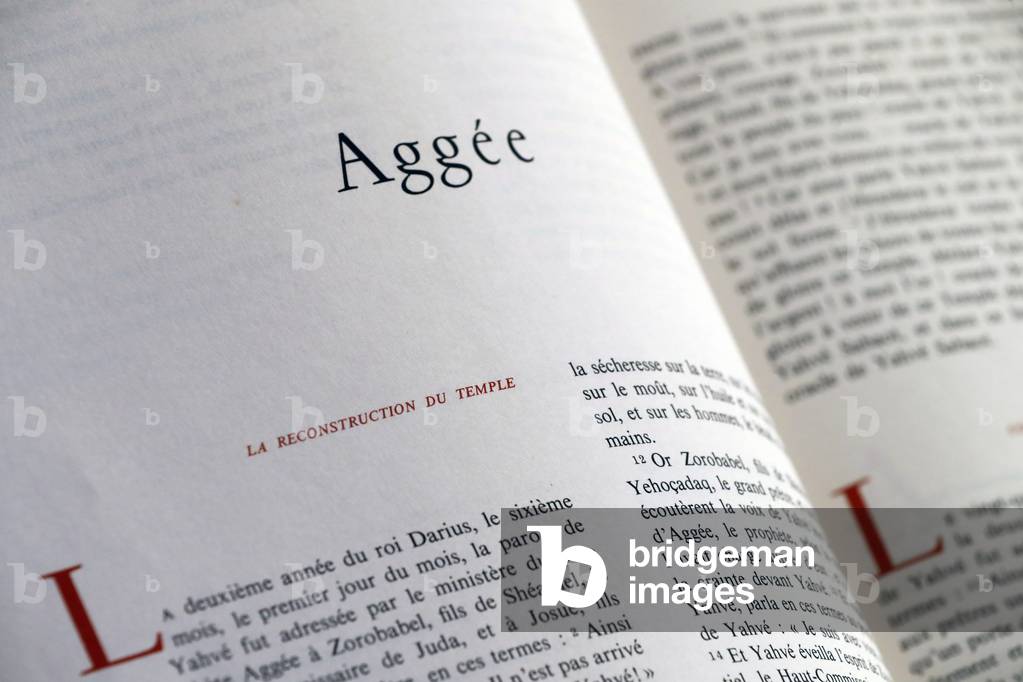Holy bible in french. Old testament. Prophetic book. Haggai. France.