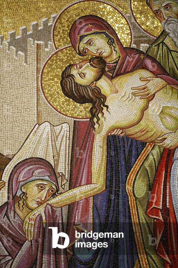 Mosaic of Christ's death at the Church of the Holy Sepulchre, Jerusalem, Israel