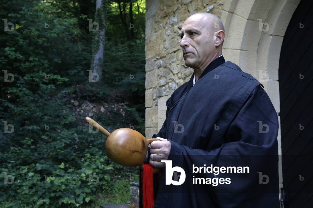 Orval trappist abbey, Belgium. Zen buddhist retreat. Call to zazen (meditation)
