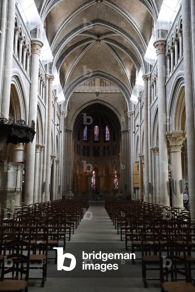 Cathedral of Notre Dame of Lausanne.  The nave. Gothic rib vaulting.  Switzerland.