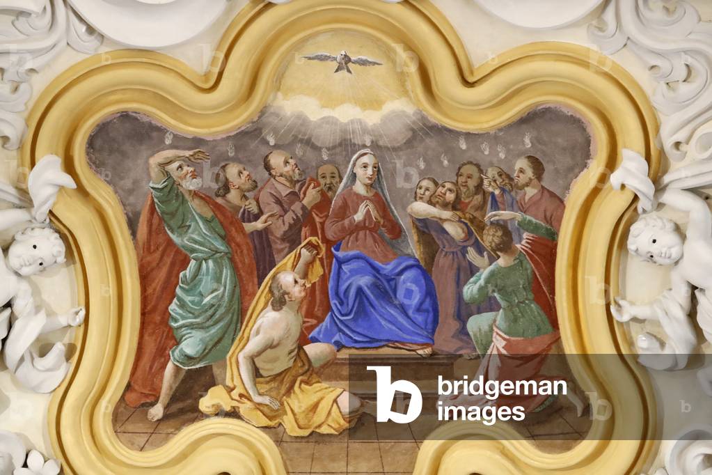 St. Nicolas de Veroce church.   The Assumption of Mary.   Painting.  France. (photo)