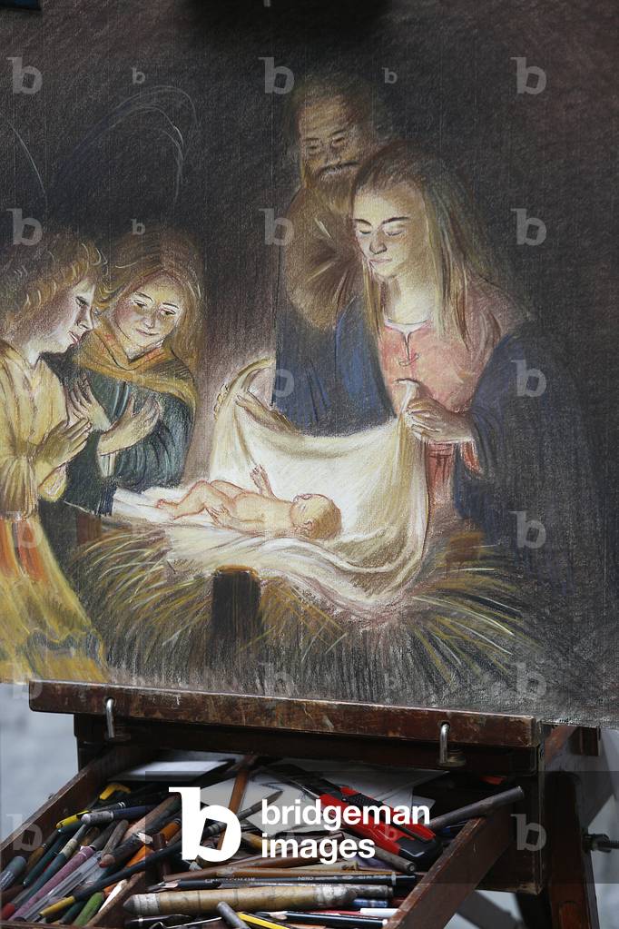 Easel and Nativity scene Florence Italie