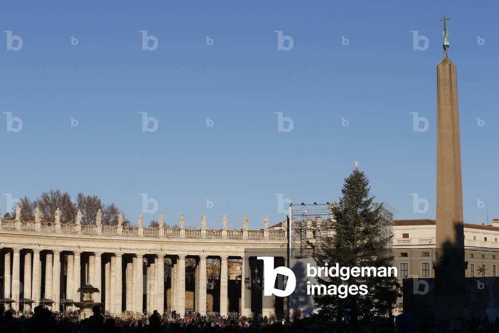 Statues Along Colonnade in St - Peter's Square and Obelisk of Augustus - Roma, Italy