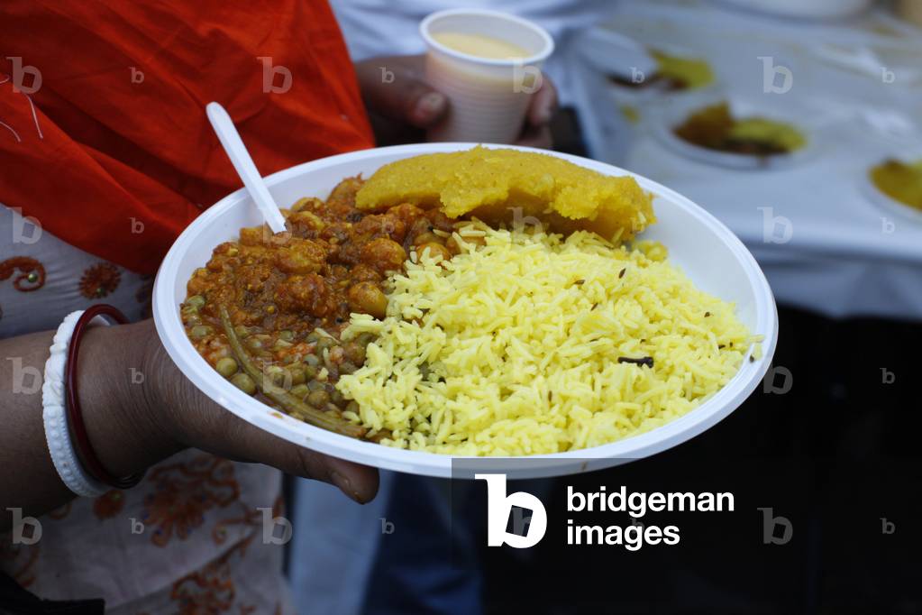 Vegetarian meal offered at the end of Ratha Yatra Hindu chariot festival, Paris, France