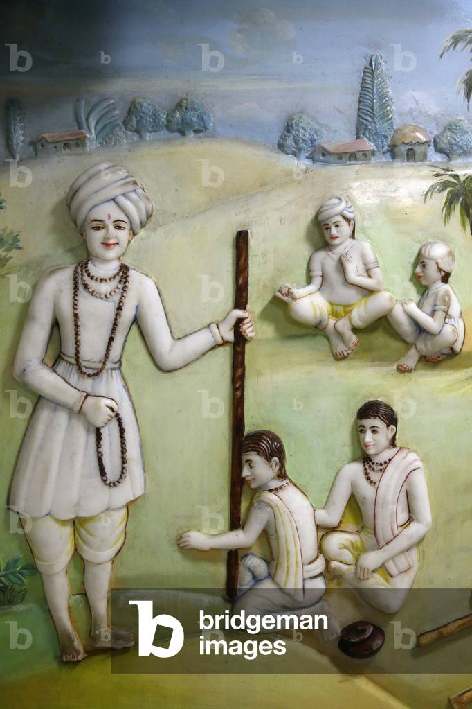 Jalaram Prathna hindu temple, Leicester. Artwork depicting Jalarambapa's life. United kingdom