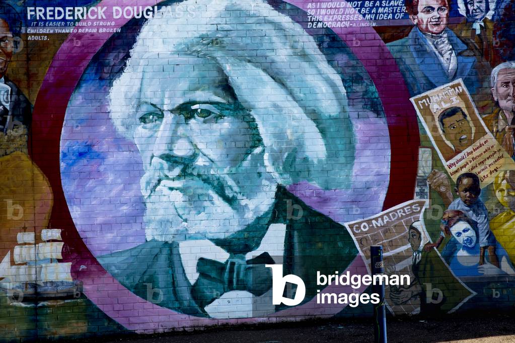 Belfast, northern Ireland, International day of peace mural, Detail, Frederick Douglass, Ulster, UK (photo)